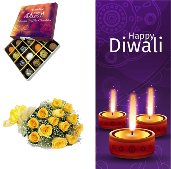 Vivid Yellow Diwali Truffles Combo With Roses - Chocolate Gift Pack For Diwali (600x600), Png Download