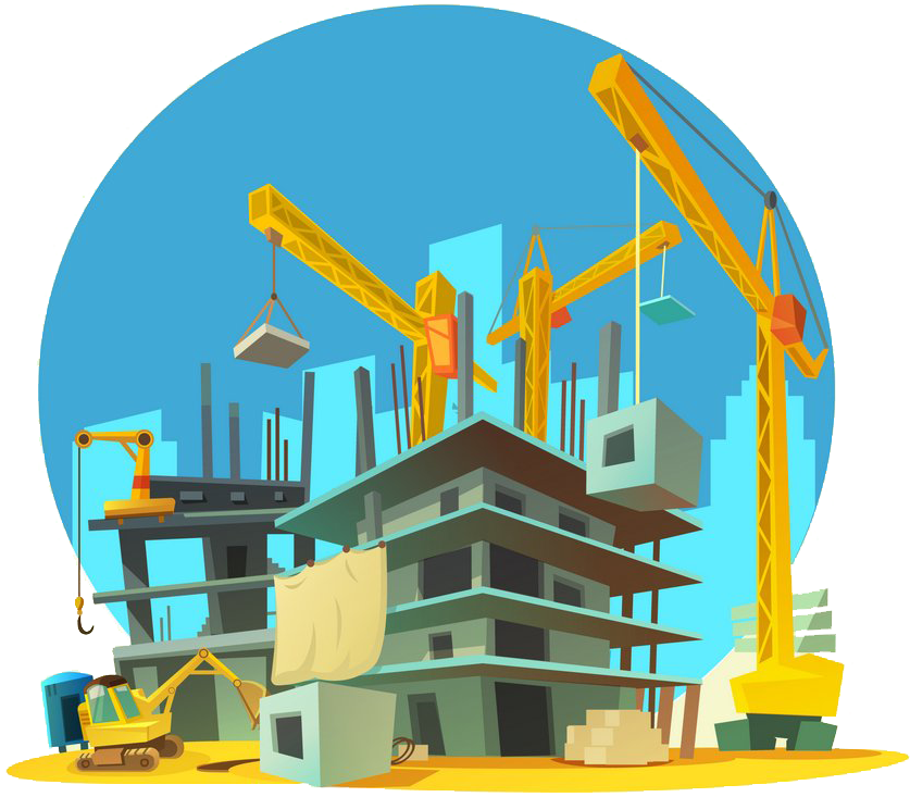 Architectural Cartoon Crane Construction Site Ⓒ - Building Under Construction Cartoon (1000x1000), Png Download