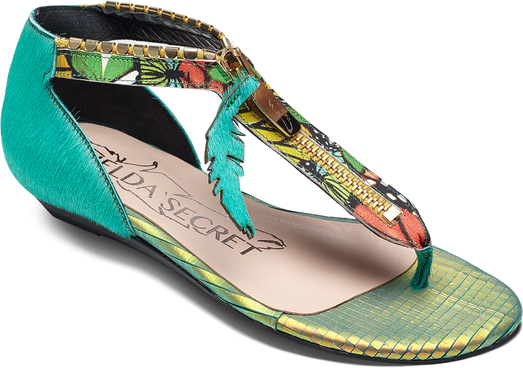 Women Flat Sandals Lime Green Leather And Butterfly - Ladies Flat Shoe Png (2500x2500), Png Download