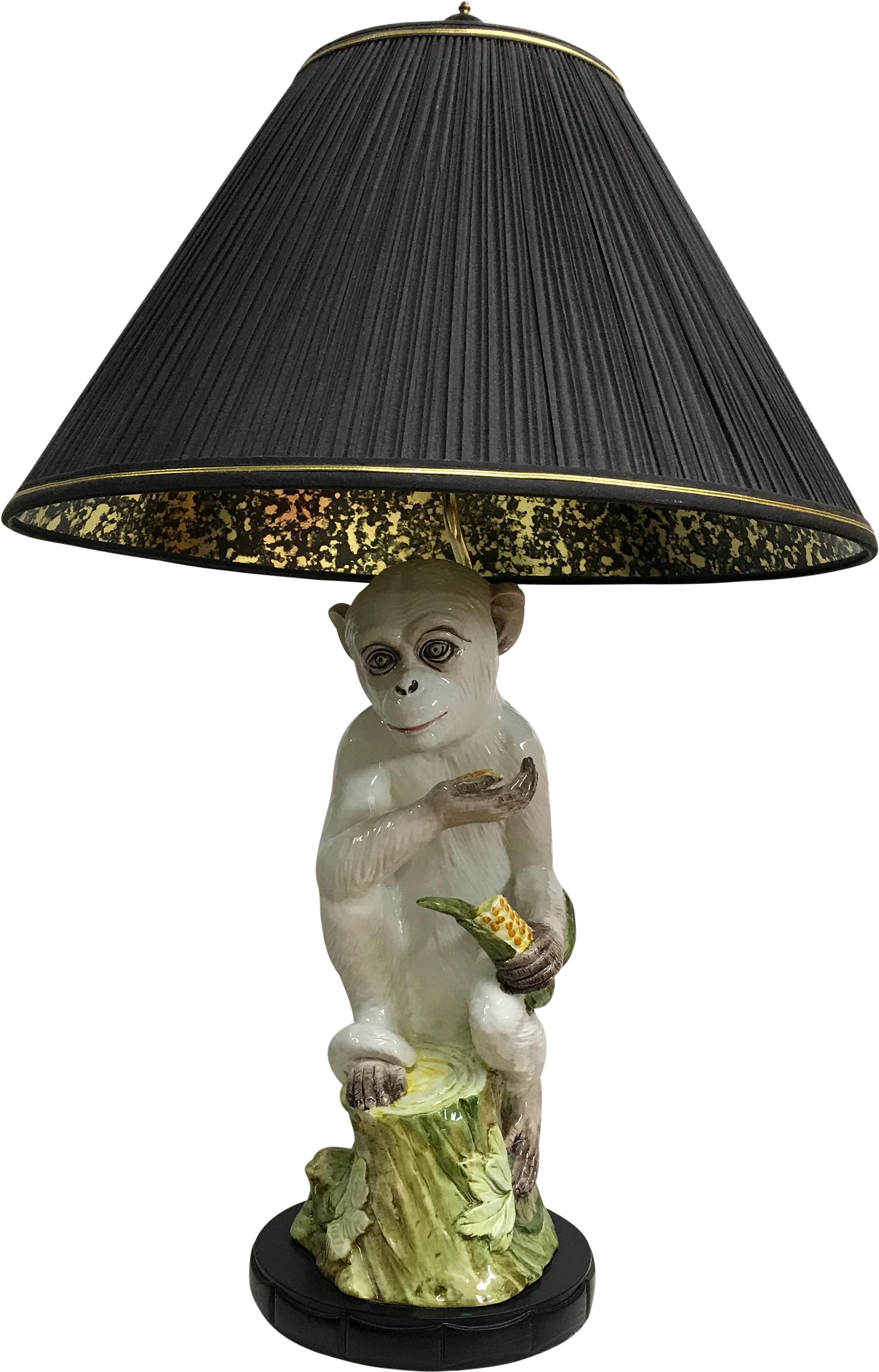 Monkey Majolica Table Lamp With Black & Gold Shade - Lampshade (2053x3203), Png Download