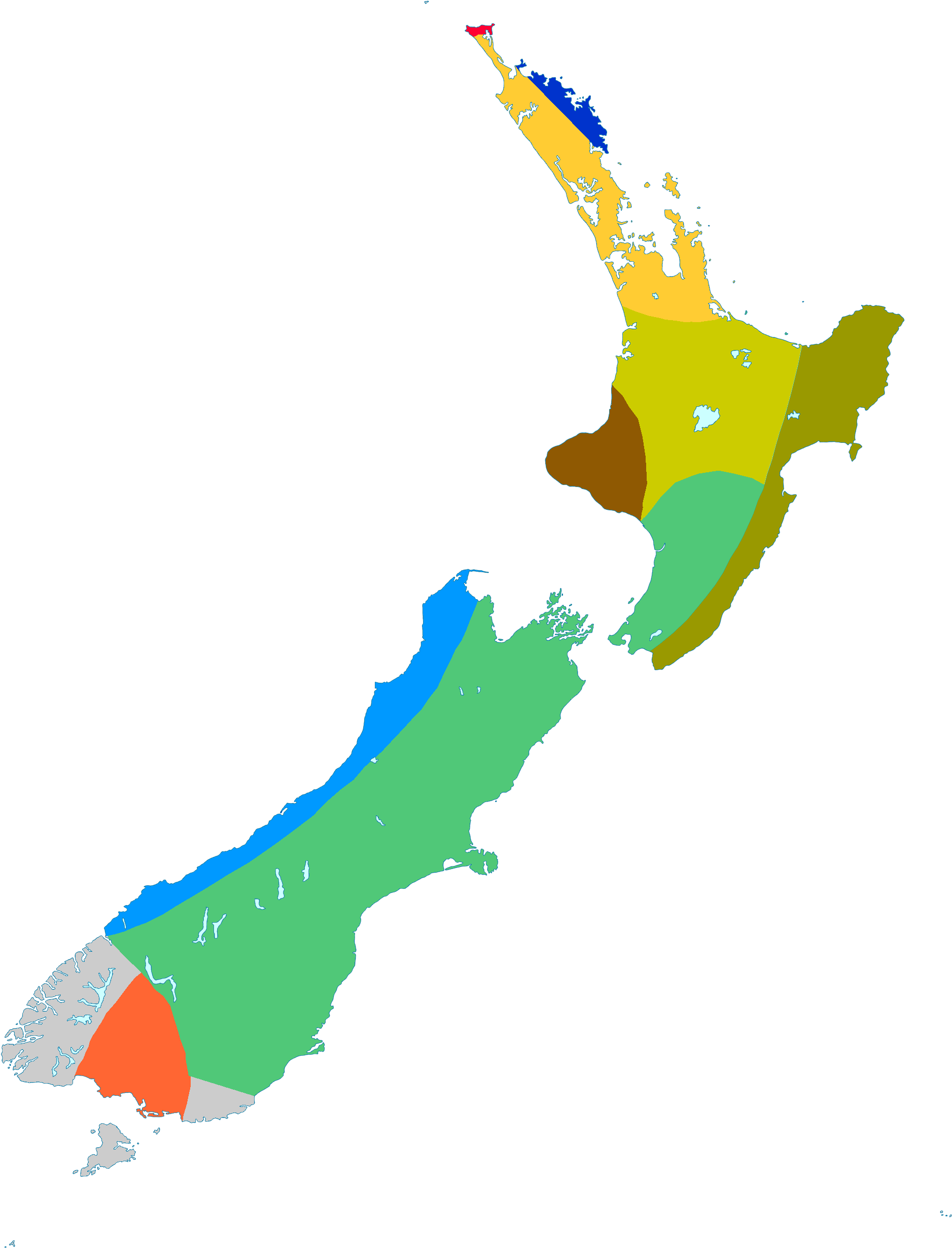Cordyline Australis Ecotype - Coloured Map Of New Zealand (2000x2523), Png Download