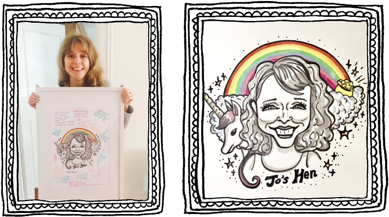 Jo's Hens Commissioned Her Caricature With A 'rainbow - Drawing (800x493), Png Download