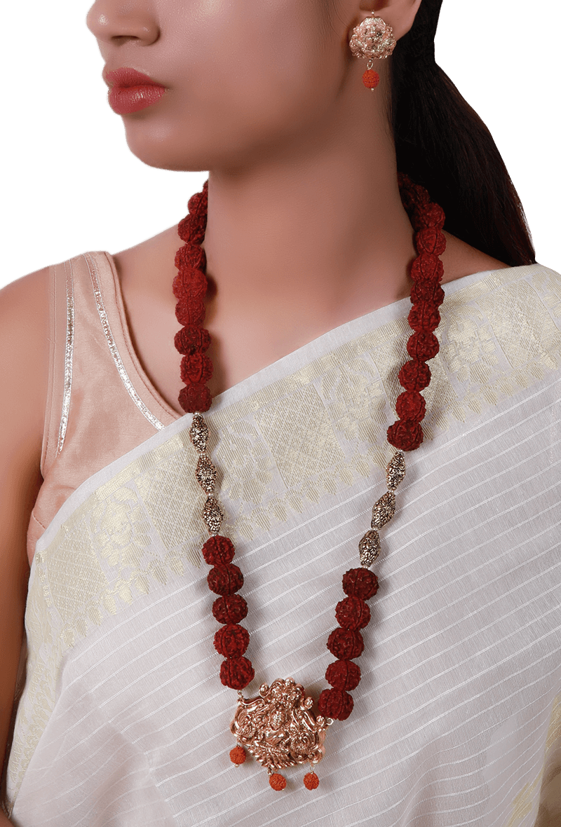 Chandrika Rudraksh Gold Plated Necklace And Earrings - Necklace (800x1180), Png Download