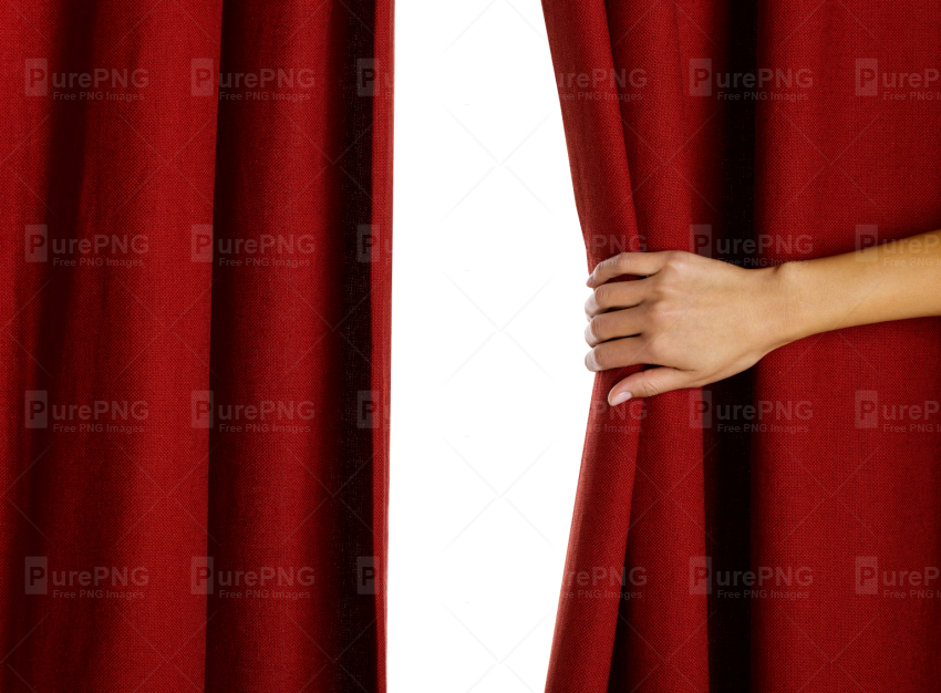 Hand Opening Red Curtain - Peak Behind The Curtain (850x626), Png Download