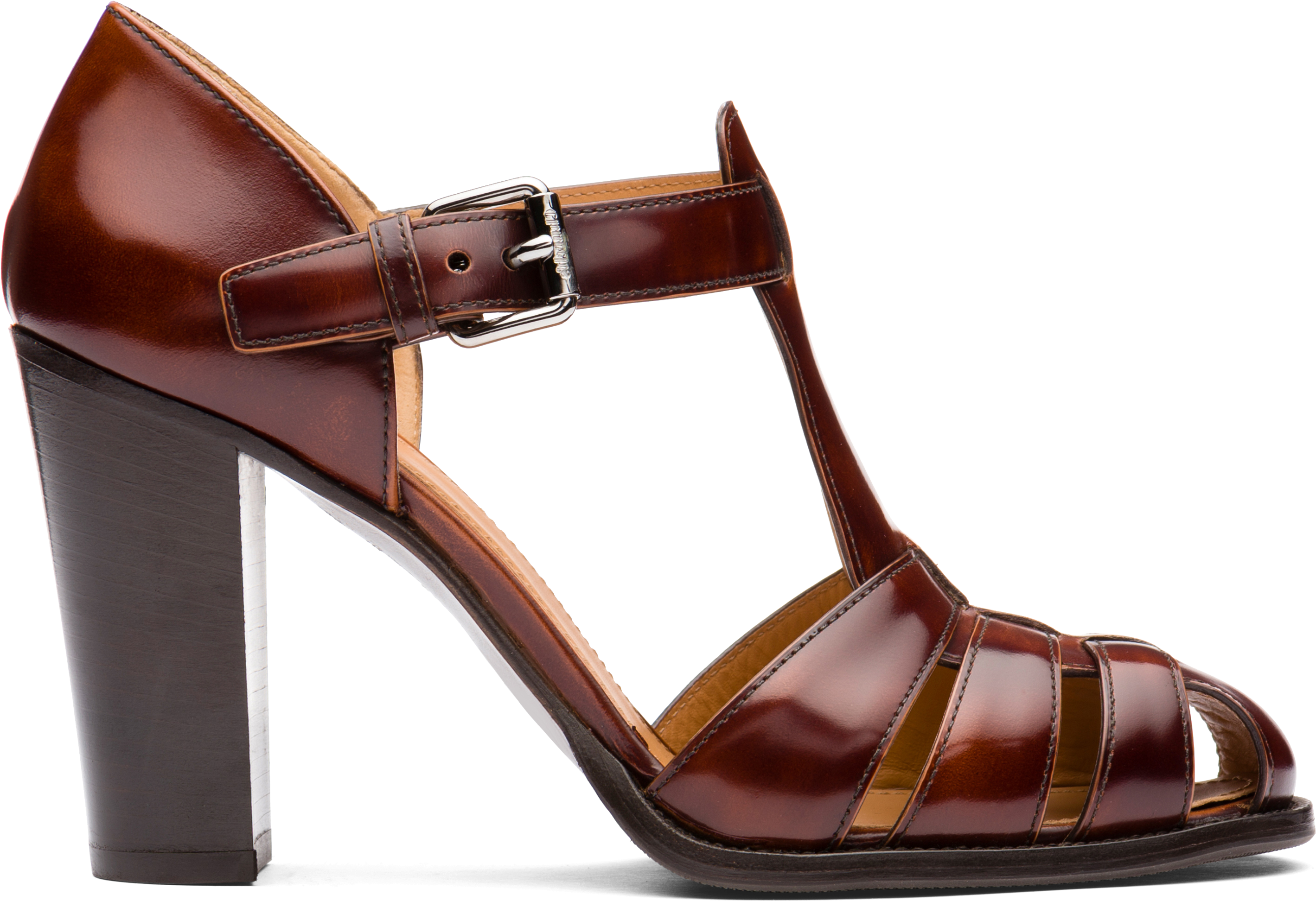 Kelsey 90 Polished Fumè Heeled Sandal Brown Church's - High Heels (3200x2250), Png Download