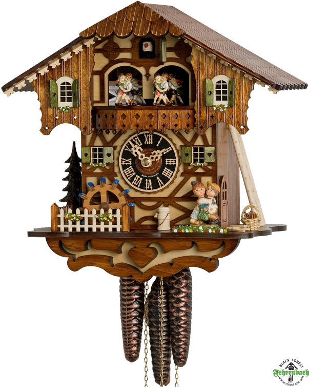 Cuckoo Clock 1 Day Chalet With Kissing Couple Hnes - Cuckoo Clock 6205t (605x760), Png Download