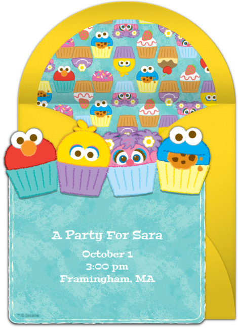 Sesame Street Cupcakes Online Invitation - Circle (650x650), Png Download