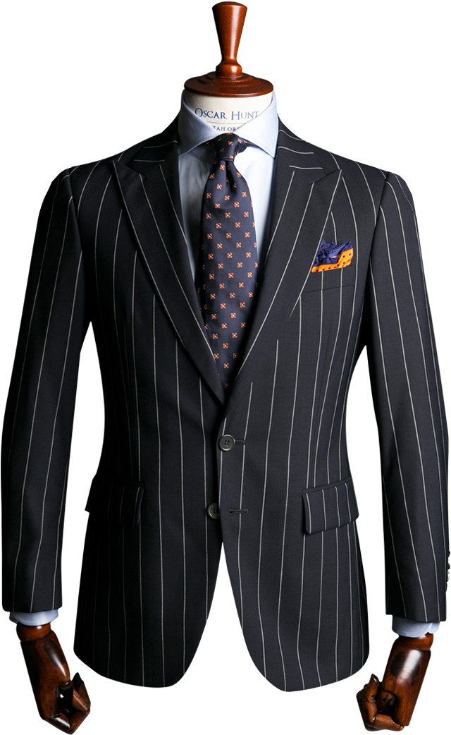 Navy With Wide Pinstripe Suit - Wide Pinstripe Peak Lapel (640x1060), Png Download