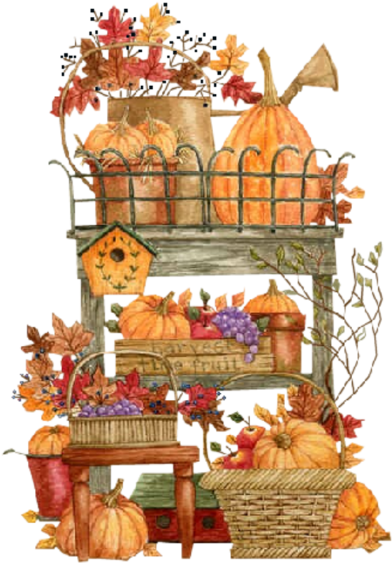 Fall Scene Clipart Hay Corn Stalk Pumpkin - Fall Gift Basket Clipart (600x830), Png Download