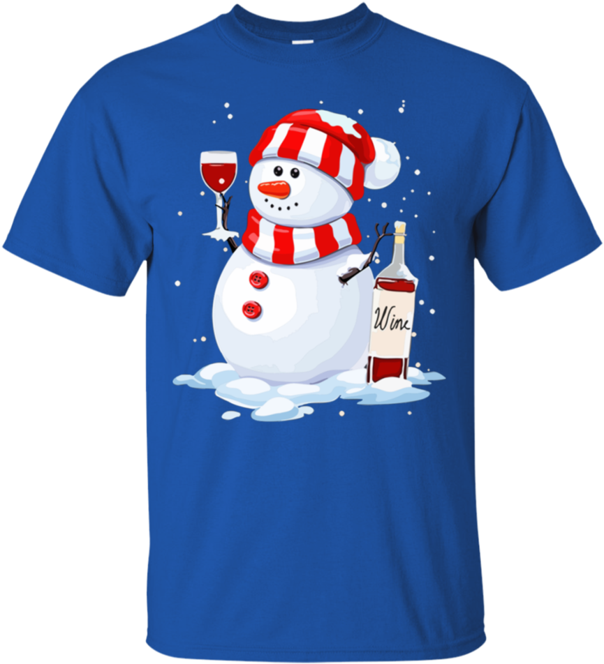 Cute Snowman Drink Red Wine Christmas T-shirt - Shirt (960x960), Png Download