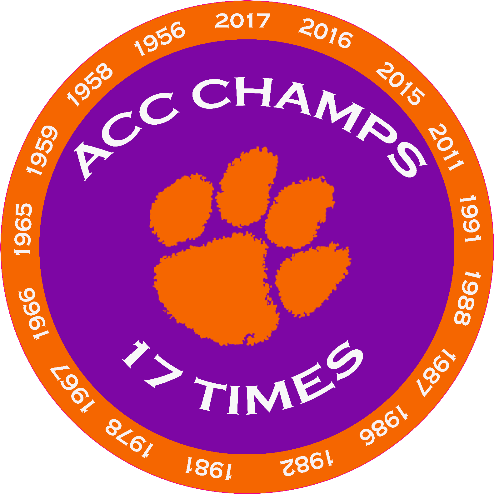 Clemson Tiger Paw Acc Champions 17 Time Decal Diecut - Clemson Tiger Paw (1600x1600), Png Download