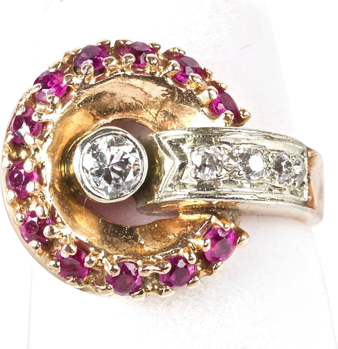 Vintage Retro 14k Rose Gold Diamond Ruby Ring Sparkle - Diamond (1191x1191), Png Download