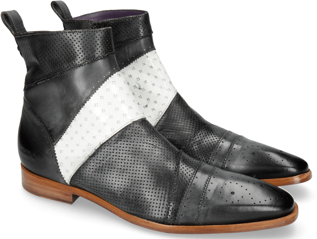 Ankle Boots Elvis 26 Perfo Black Soft Patent White - Motorcycle Boot (1024x1024), Png Download
