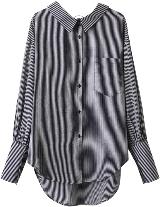 V Back Button Up Striped Shirt - Blouse (558x744), Png Download