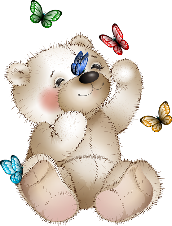 Bear And Butterflies - Teddy Bear With Butterflies (555x728), Png Download