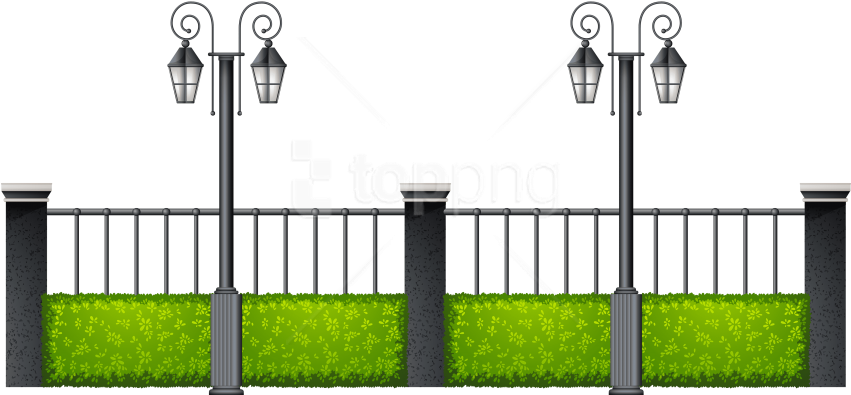 Free Png Download Metal Fence With Streetlights Clipart - Street Lights Clipart Png (850x408), Png Download