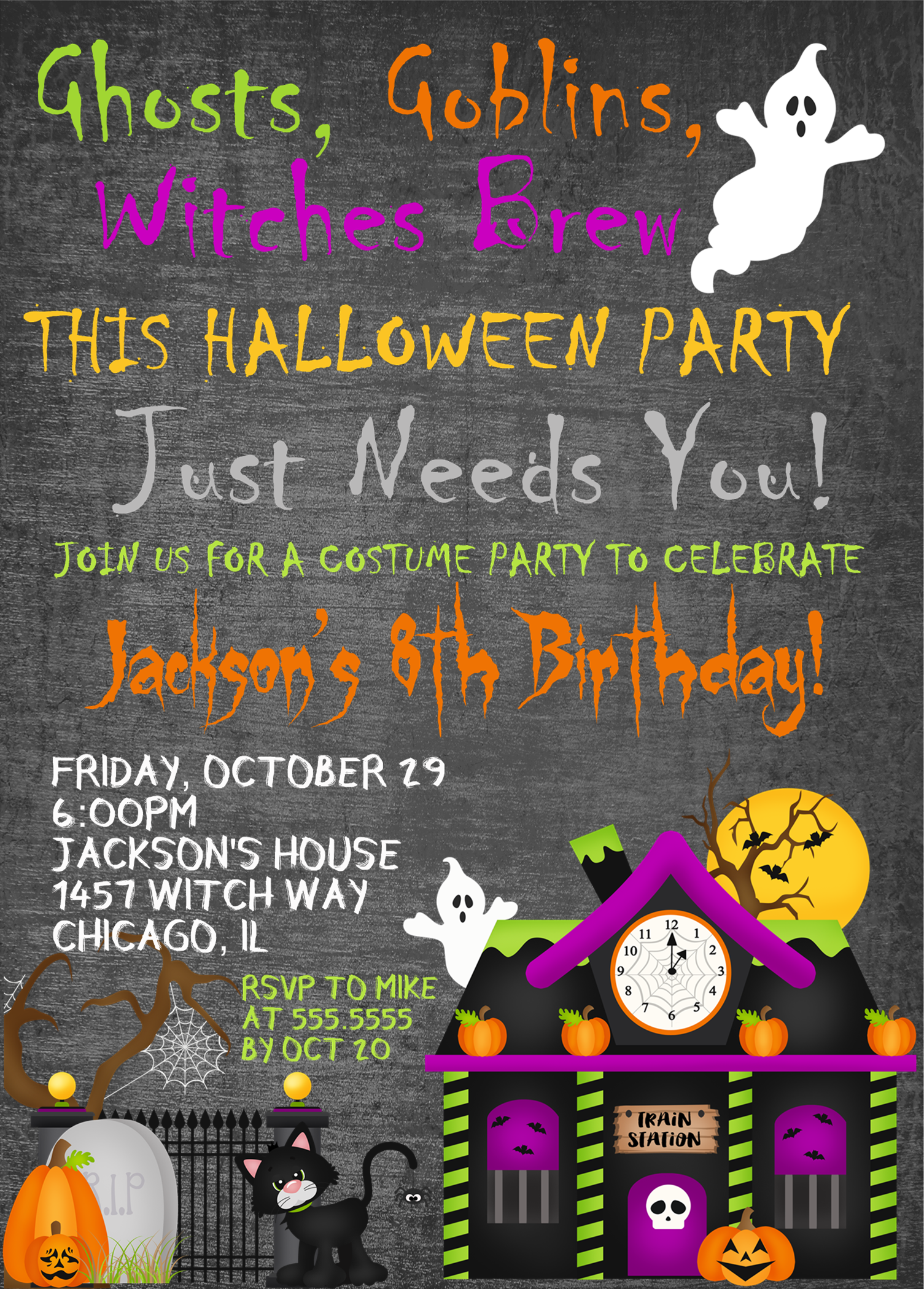 Kids Halloween Birthday Party Invitations - Poster (1505x2099), Png Download