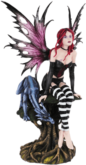 Gothic Fairy And Blue Dragon Statue - Statue (555x555), Png Download