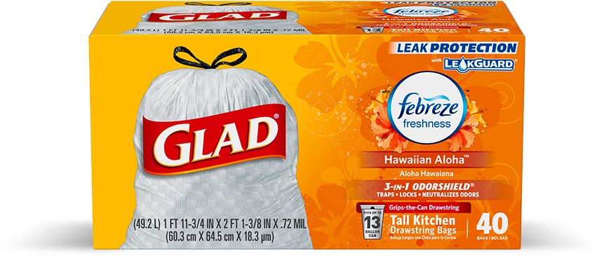 Kitchen Odorshield® Hawaiian Aloha Scent - Glad Gain Trash Bags (960x404), Png Download