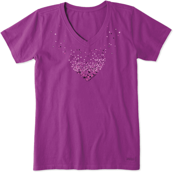 Women's Floating Heart Of Hearts Crusher Vee - Green Shirt Womens (570x570), Png Download