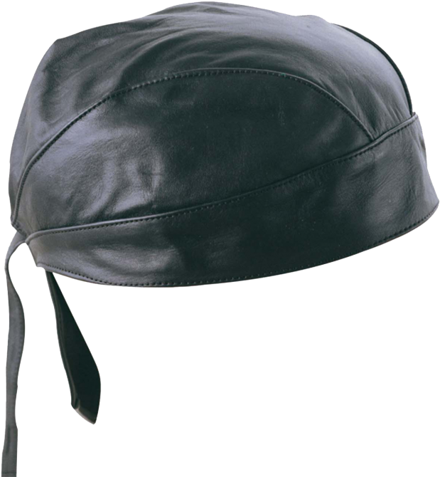 Black Genuine Leather Skull Cap Head Wrap Doo Rag Biker - Leather (781x1000), Png Download