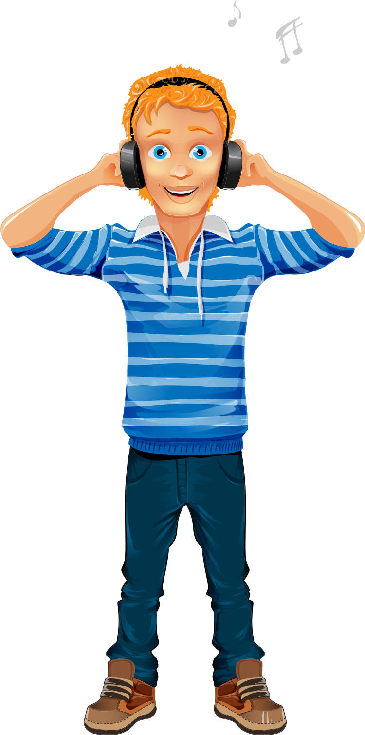 Character Cartoon Boy Illustration - Headphones With Boy Vector (750x1508), Png Download