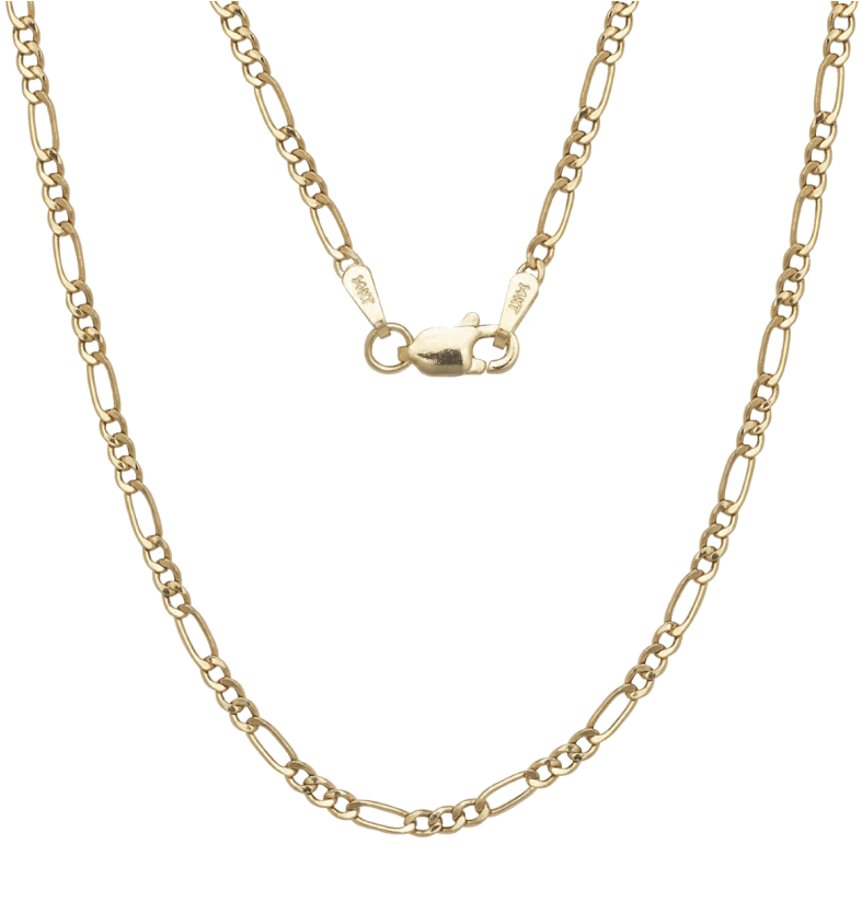 A&m 14k Gold Thin Figaro Necklace - Solid 10k Chain 4mm Cuban Link (864x864), Png Download