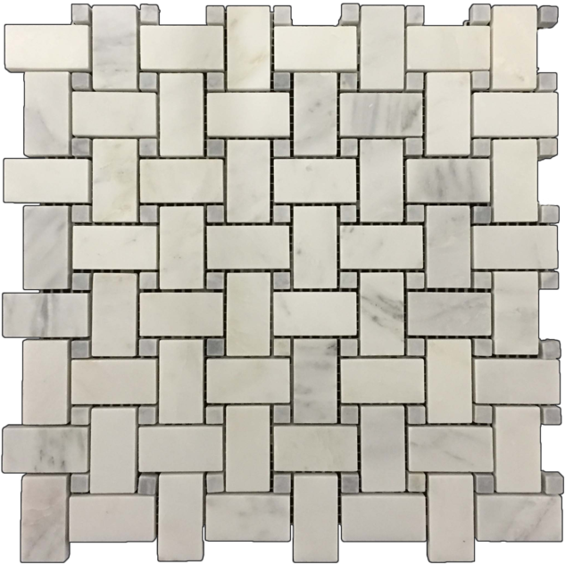 Pearl White Basketweave With Pacific Gray Dot Mosaic - Tile (640x650), Png Download