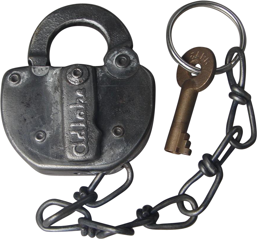 Vintage L&arr Railroad Switch Lock And Key Set Found - Leather (870x870), Png Download