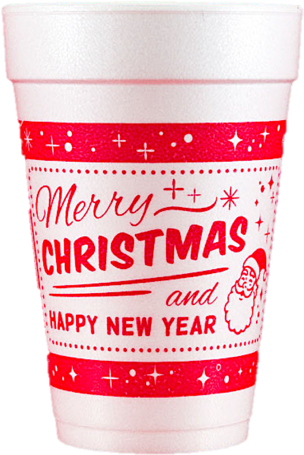 Pre-printed Styrofoam Cups Merry Christmas And Happy - Pint Glass (975x975), Png Download