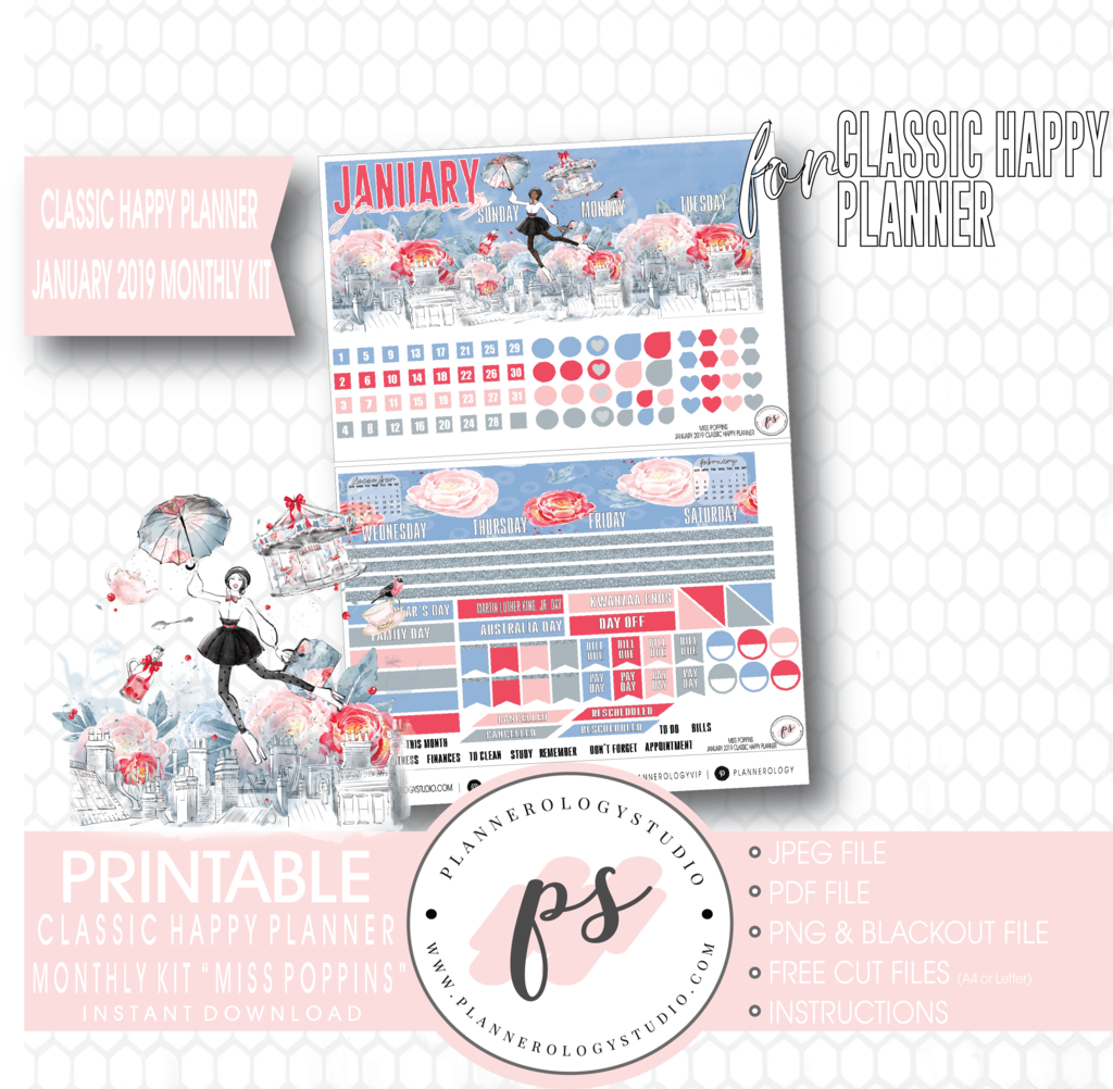 Miss Poppins January 2019 Monthly View Kit Digital - Happy Planner October 2018 Printables (1024x1002), Png Download