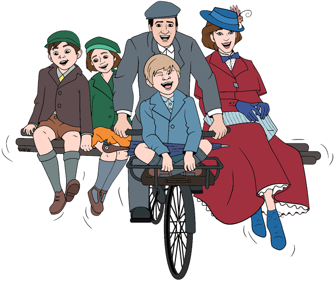 Mary Poppins, Jack, John, Annabel And Georgie On Bicycle - Annabel Mary Poppins Returns (678x568), Png Download