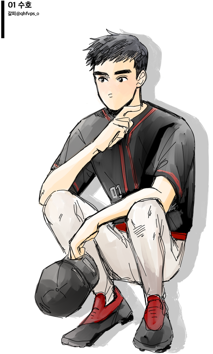 [fanart Project] Exo Baseball < Part A> Sehun Http - Sitting (771x1200), Png Download
