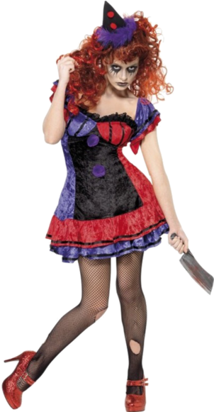 Women's Evil Clown Costume - Fancy Dress Halloween Couples (366x580), Png Download