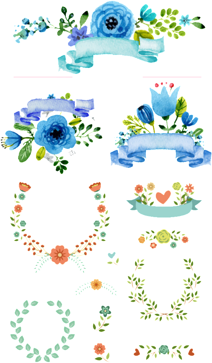Fresh Blue Watercolor Flowers Hand Drawn Wreath Decorative - Flower (1024x1540), Png Download