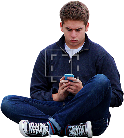 A Cutout Photo Of A Young Man Sitting And Texting - Man Sitting Down Png (450x450), Png Download