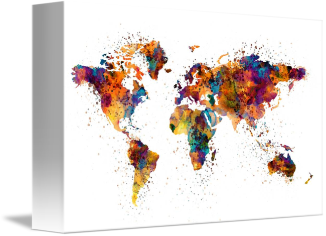 "world Map" By Marian Voicu, Bucharest // Watercolor - Hq World Map Blue (650x470), Png Download