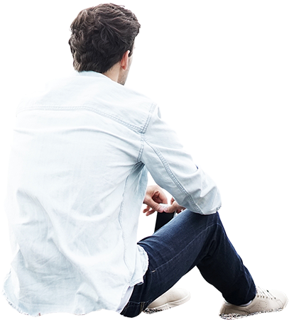 Man Sitting On The Ground And Holding His Cell Phone - People Sitting Back Png (450x450), Png Download