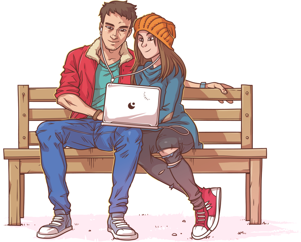 Chico Y Chica Sentado En Un Banco (1024x822), Png Download