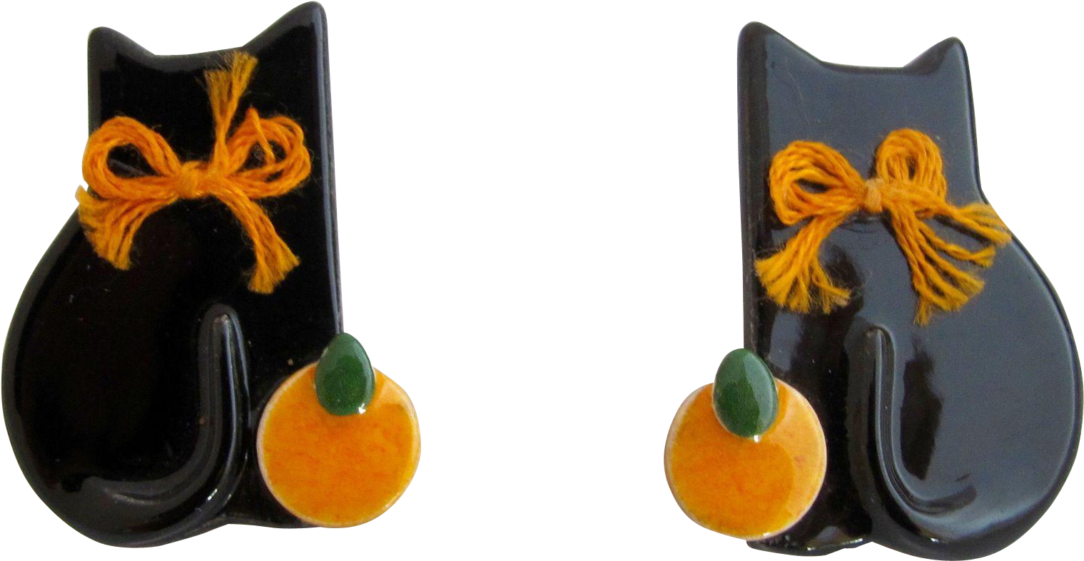This Vintage Flying Colors Black Cats Ceramic Pierced - Earring (1518x1518), Png Download