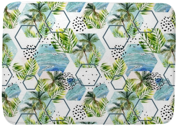 Watercolor Tropical Leaves And Palm Trees In Geometric - Coin Purse (400x400), Png Download