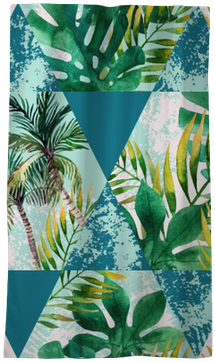 Watercolor Tropical Leaves And Palm Trees In Geometric - Protea (400x400), Png Download