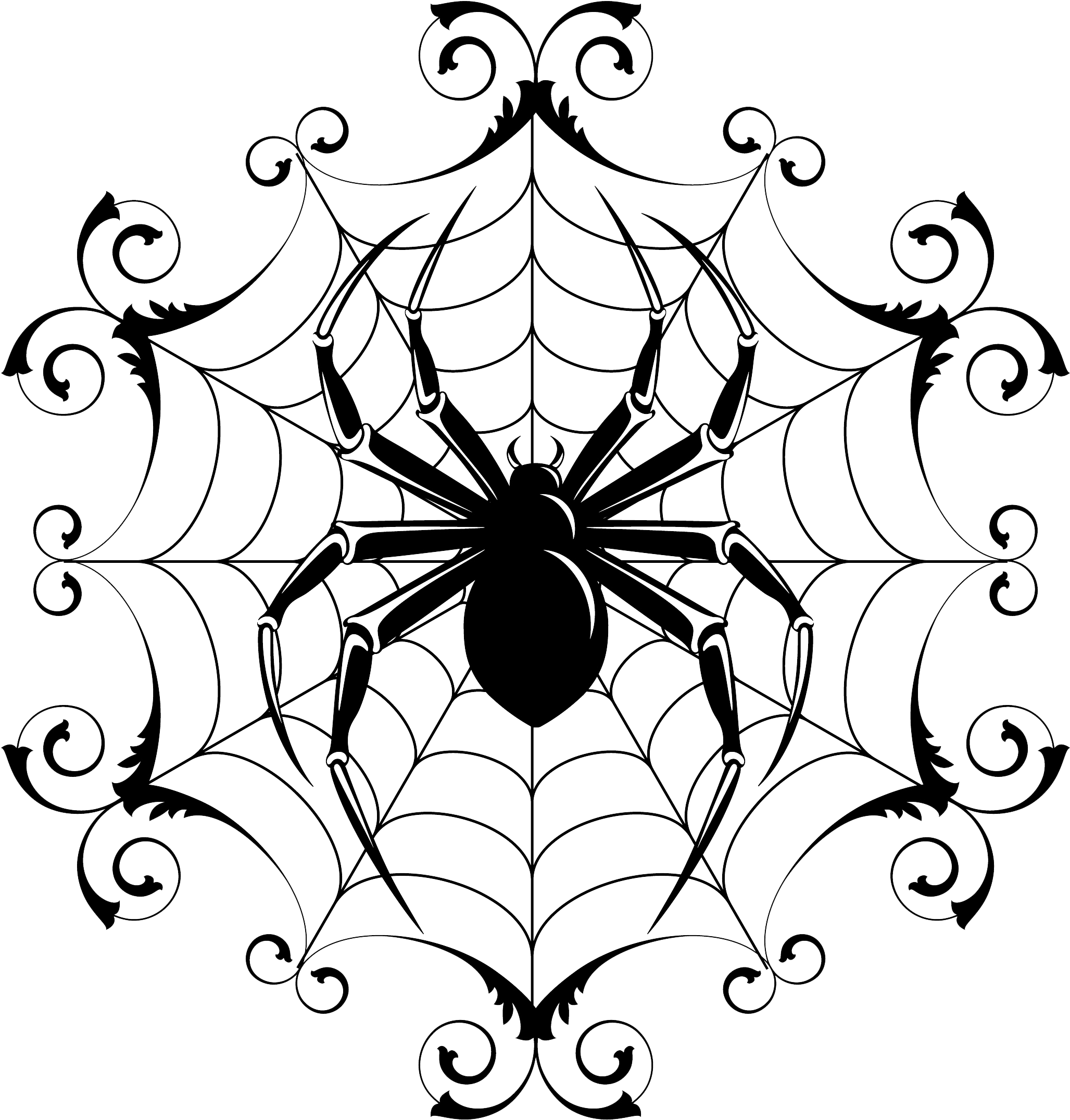 Spider And Spider Web Image - Drawings Of Spiders For Halloween (2164x2268), Png Download