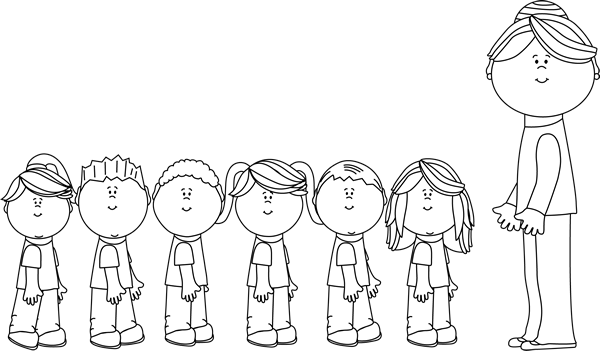 Students - Line Up Clipart Black And White (600x351), Png Download