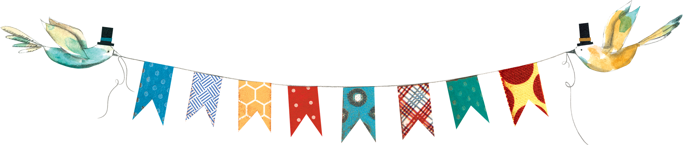 Picture Of Birds Holding On To A Bunting - Book (2428x752), Png Download