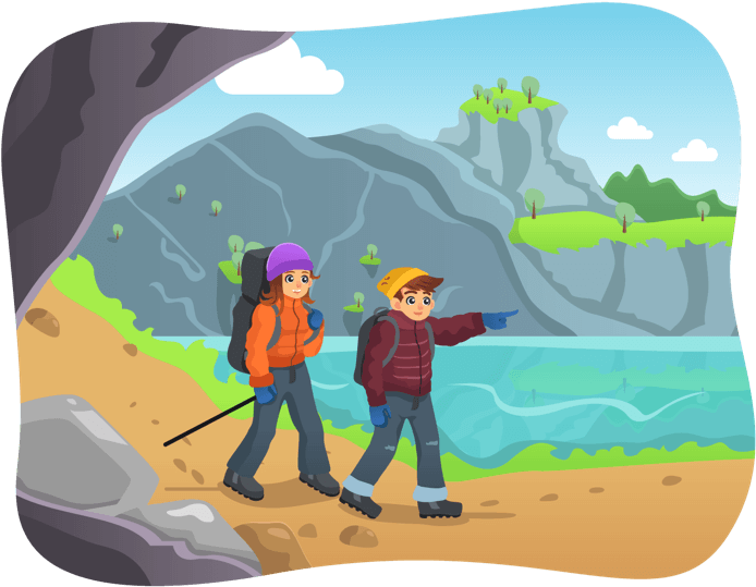 Couple Hiking Next To Lake - Lake (750x562), Png Download