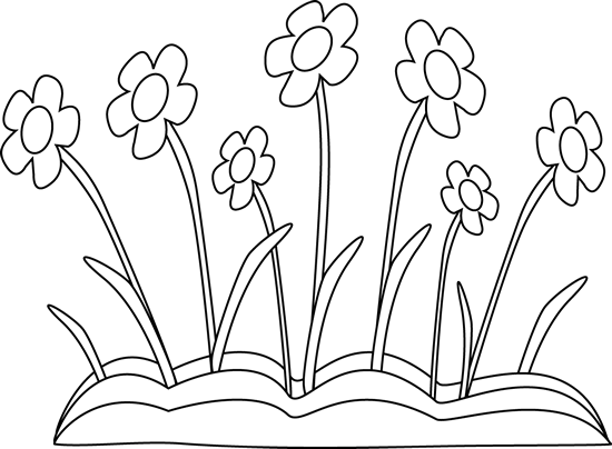 Clip Library Collection Of Flower Bed High Quality - Flowers Clipart Black And White (550x404), Png Download