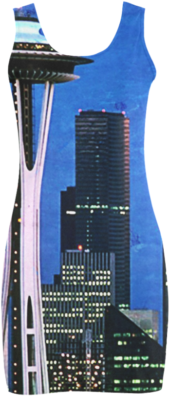 Seattle Space Needle Watercolor Medea Vest Dress - Blue Seattle Blue Seattle Blue Seattle 60" Curtains (1000x1000), Png Download