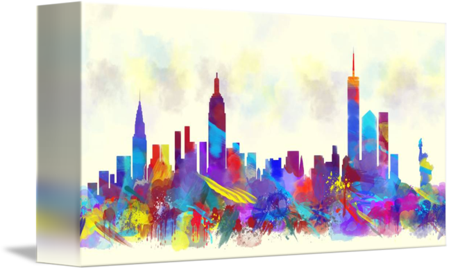 "new York City Skyline Watercolor Print" By Mary Alhadif - New York City Watercolor (650x390), Png Download