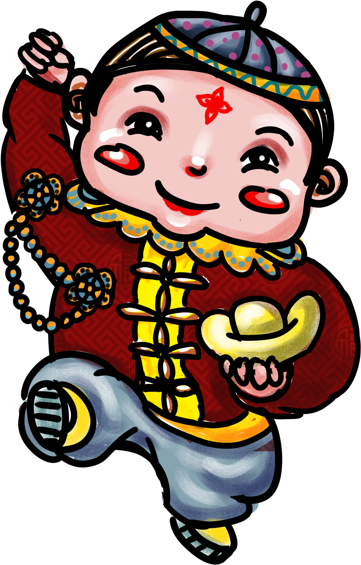 Chinese Style New Year Painting Doll Gold Ingot Illustration - Cartoon (2000x2000), Png Download